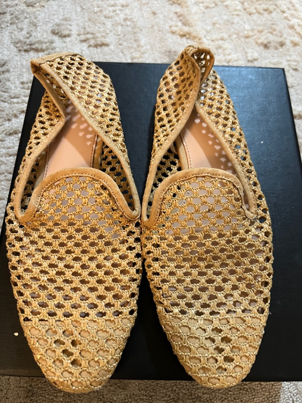 Zara Woven Crochet Slip-On Loafers in Tan